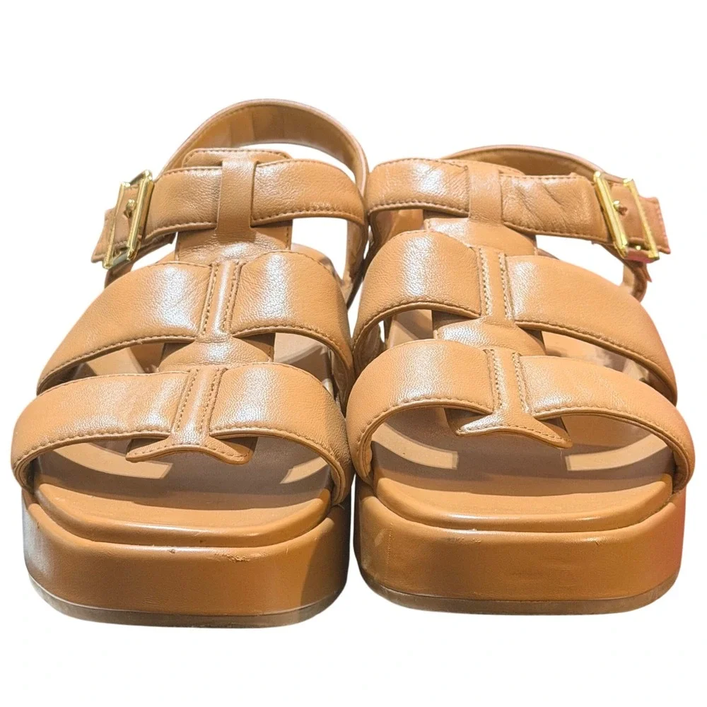 Vionic Delano Platform Sandal Womens 7 Tan Leather Fisherman Orthotic Comfort